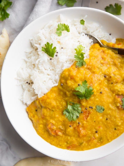 Yellow dal and basmati rice